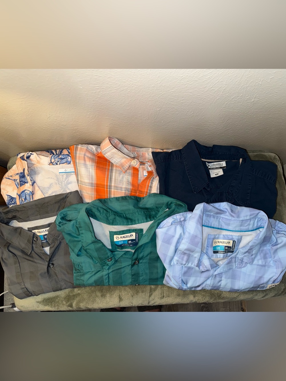 Mens Columbia (top 3) and Magellan (bottom 3) button up shirts